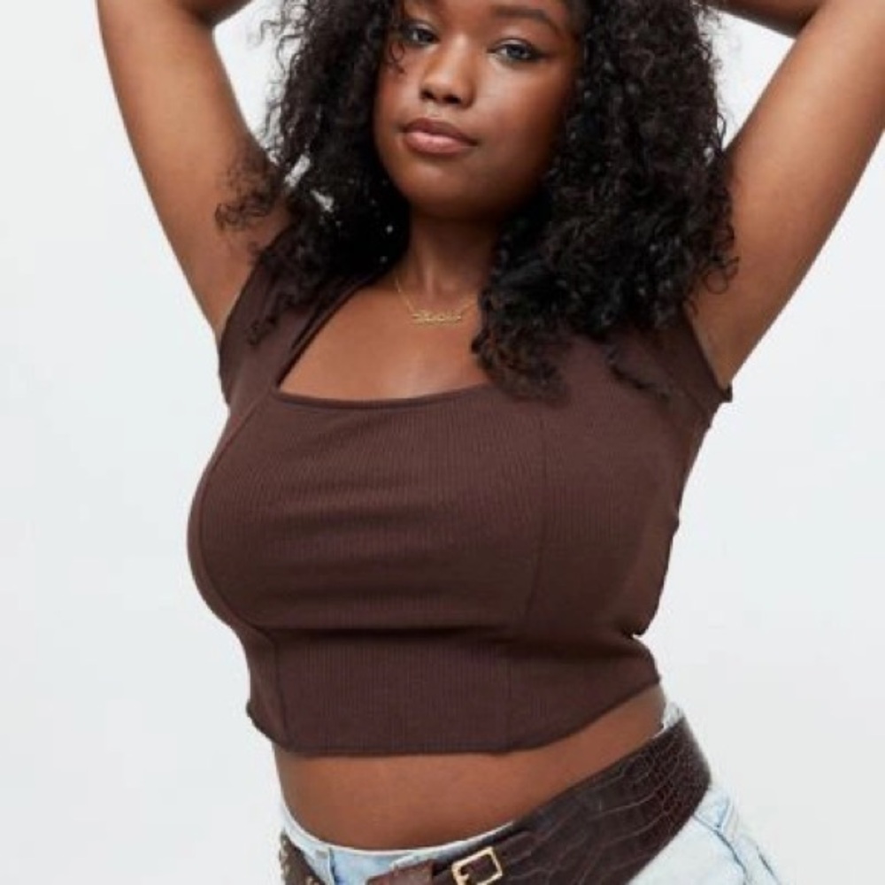 Urban Outfitters Brown Portia Square Neck Top
